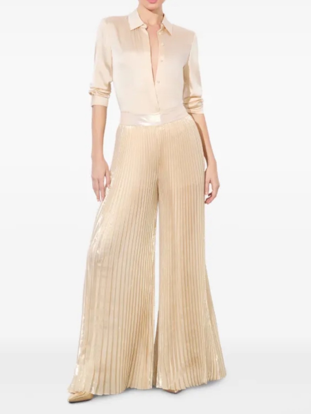 ALICE + OLIVIA Stunning Accordian Flare Golden Shimmer Elegent Pants 4 NWT $698!